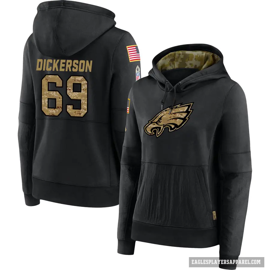 Women's ＃69 Landon Dickerson Philadelphia Eagles Black 2020 Salute to Service Sideline Performance Pullover Hoodie