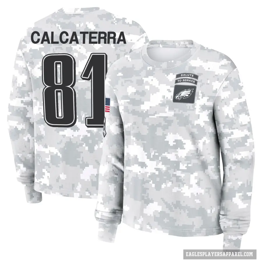 Women's ＃81 Grant Calcaterra Philadelphia Eagles Camo Arctic 2024 Salute to Service Long Sleeve T-Shirt
