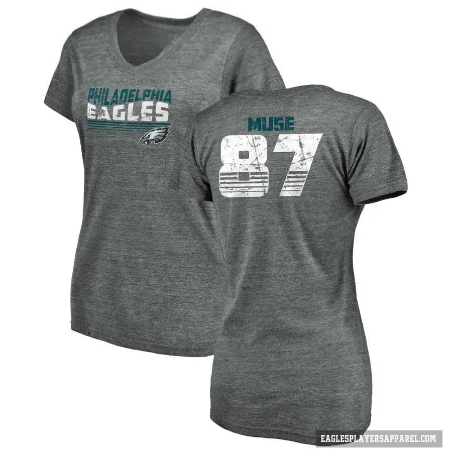 Women's ＃87 Nick Muse Philadelphia Eagles Gray Retro V-Neck T-Shirt Heathered
