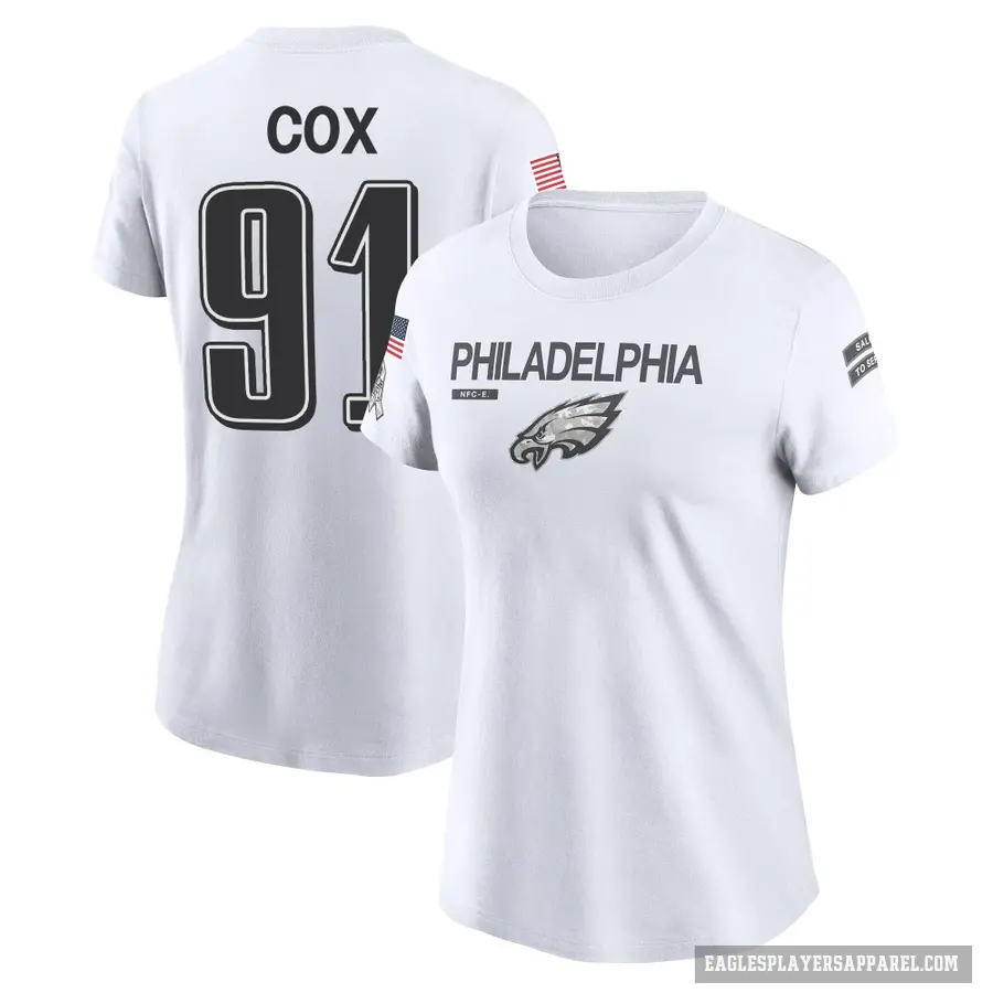Women's ＃91 Fletcher Cox Philadelphia Eagles White 2024 Salute to Service Performance T-Shirt