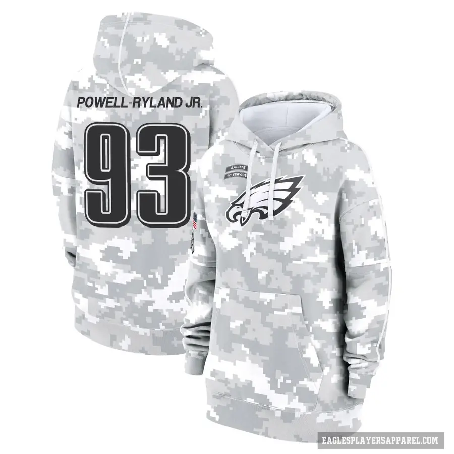 Women's ＃93 Antwaun Powell-Ryland Jr. Philadelphia Eagles Arctic Camo 2024 Salute to Service Club Fleece Pullover Hoodie