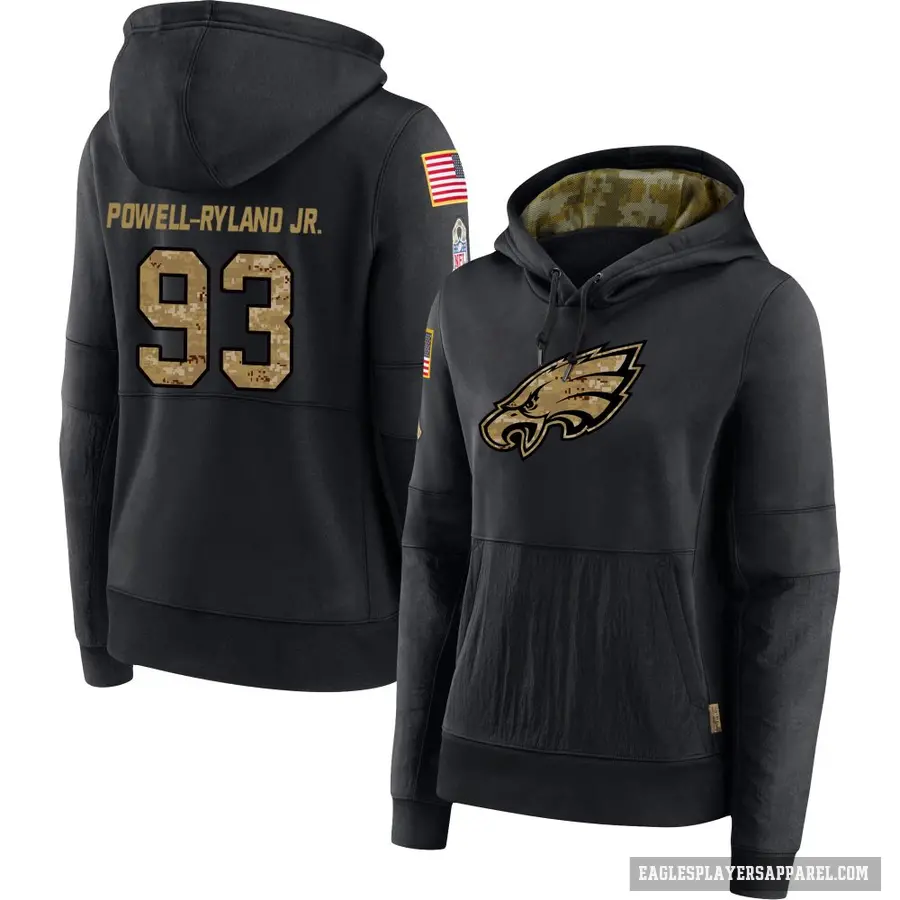 Women's ＃93 Antwaun Powell-Ryland Jr. Philadelphia Eagles Black 2020 Salute to Service Sideline Performance Pullover Hoodie
