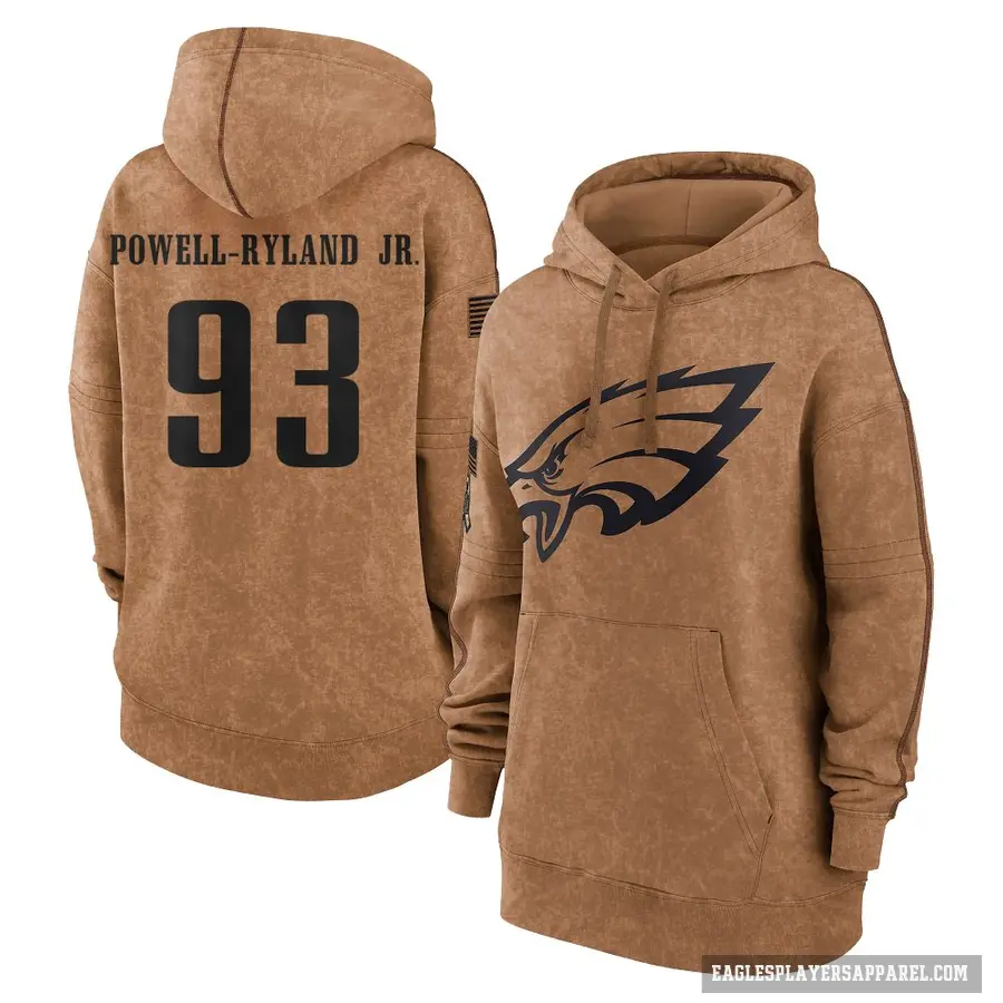 Women's ＃93 Antwaun Powell-Ryland Jr. Philadelphia Eagles Brown 2023 Salute To Service Pullover Hoodie
