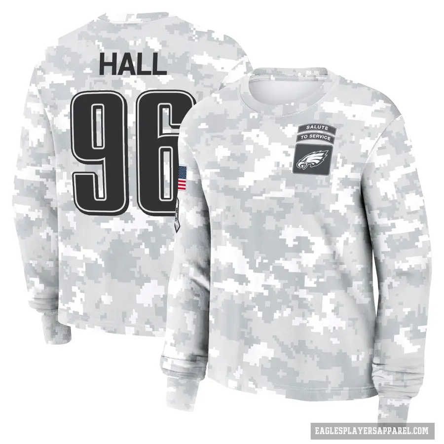 Women's ＃96 Gabe Hall Philadelphia Eagles Camo Arctic 2024 Salute to Service Long Sleeve T-Shirt