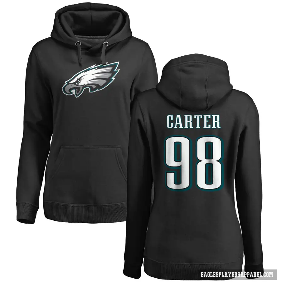 Women's ＃98 Jalen Carter Philadelphia Eagles Black Pro Line Name & Number Logo Pullover Hoodie