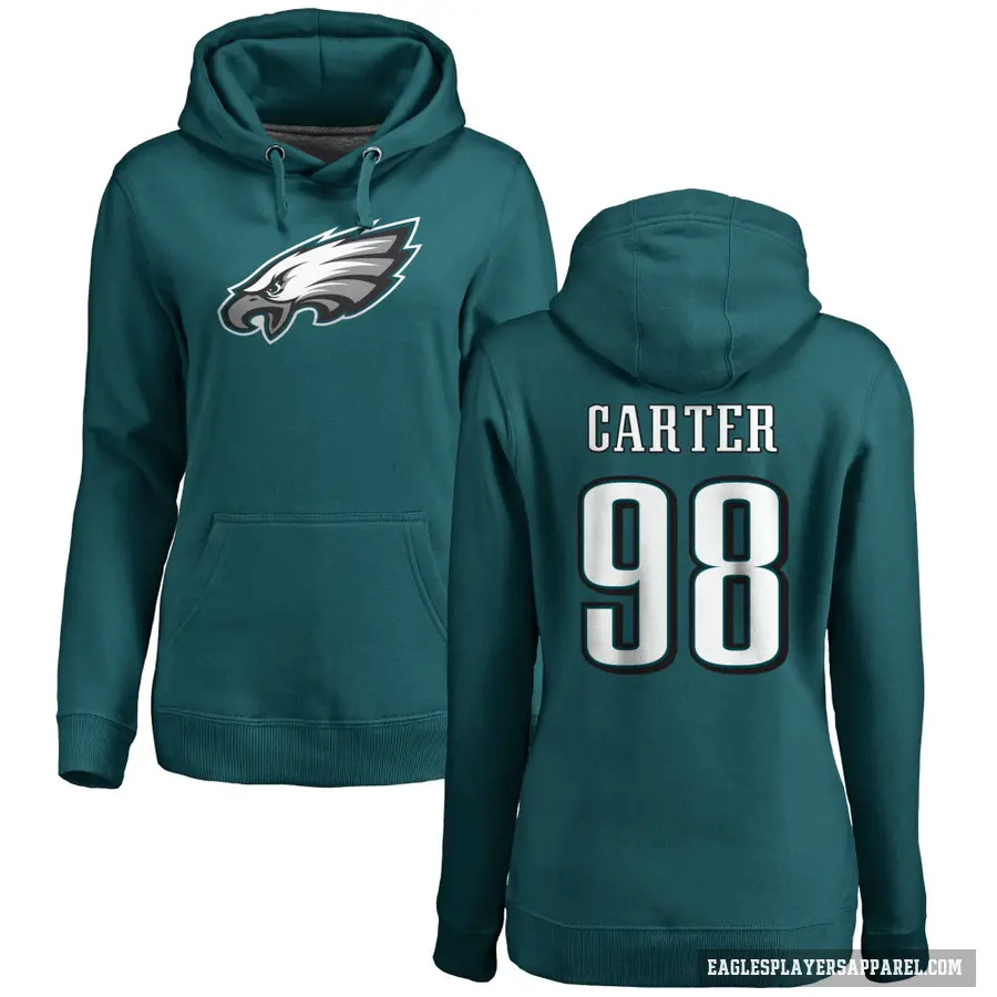 Women's ＃98 Jalen Carter Philadelphia Eagles Green Pro Line by Branded Name & Number Pullover Hoodie