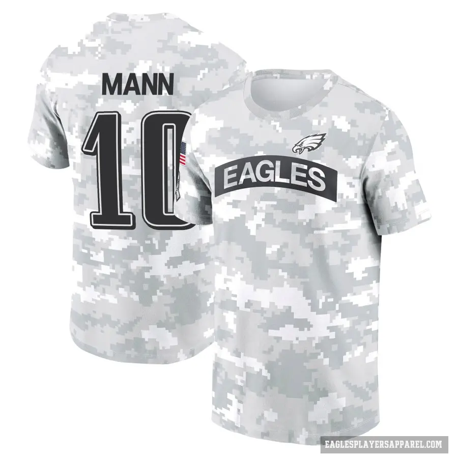 Youth ＃10 Braden Mann Philadelphia Eagles Camo Arctic 2024 Salute to Service Performance T-Shirt