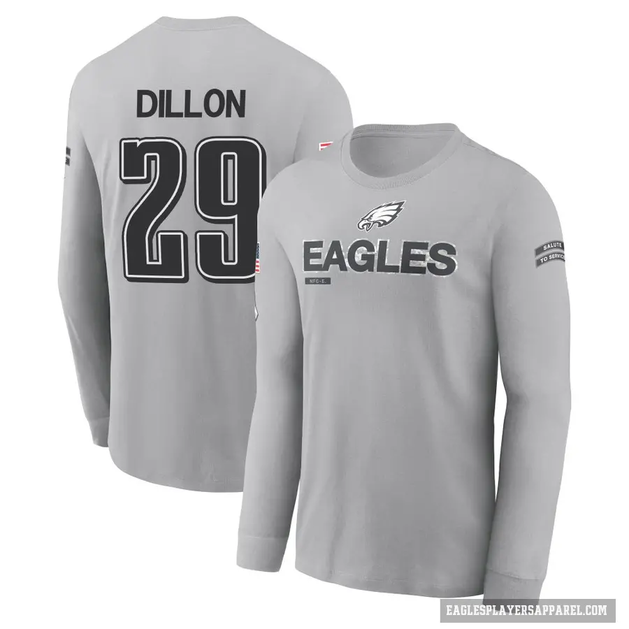 Youth ＃29 AJ Dillon Philadelphia Eagles Gray 2024 Salute to Service Long Sleeve T-Shirt