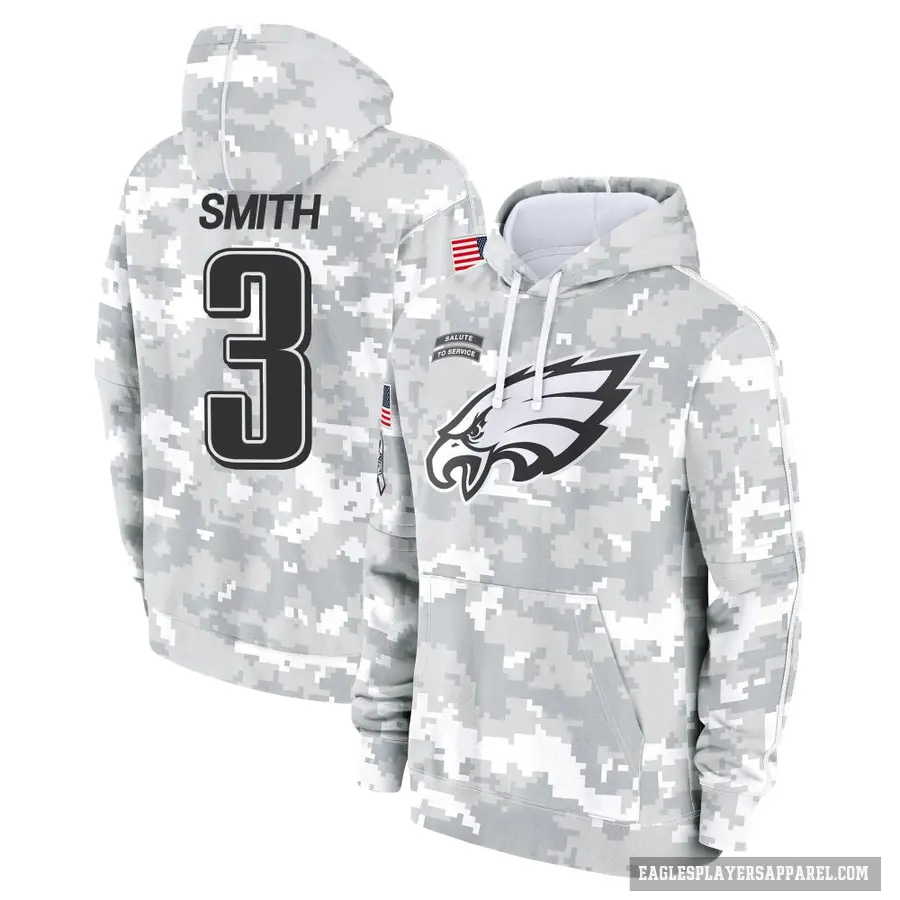 Youth ＃3 Nolan Smith Jr. Philadelphia Eagles Arctic Camo 2024 Salute to Service Club Fleece Pullover Hoodie