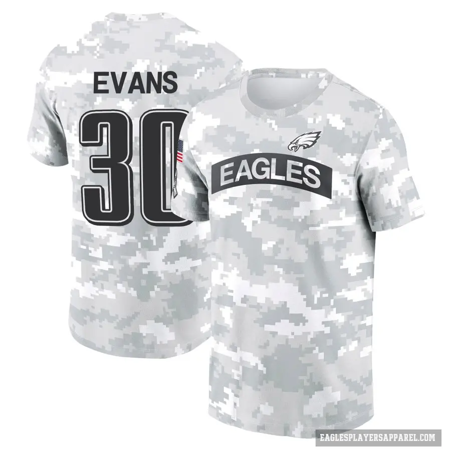 Youth ＃30 Justin Evans Philadelphia Eagles Camo Arctic 2024 Salute to Service Performance T-Shirt