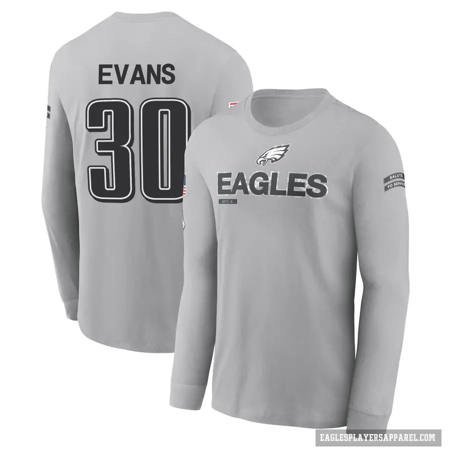 Youth ＃30 Justin Evans Philadelphia Eagles Gray 2024 Salute to Service Long Sleeve T-Shirt