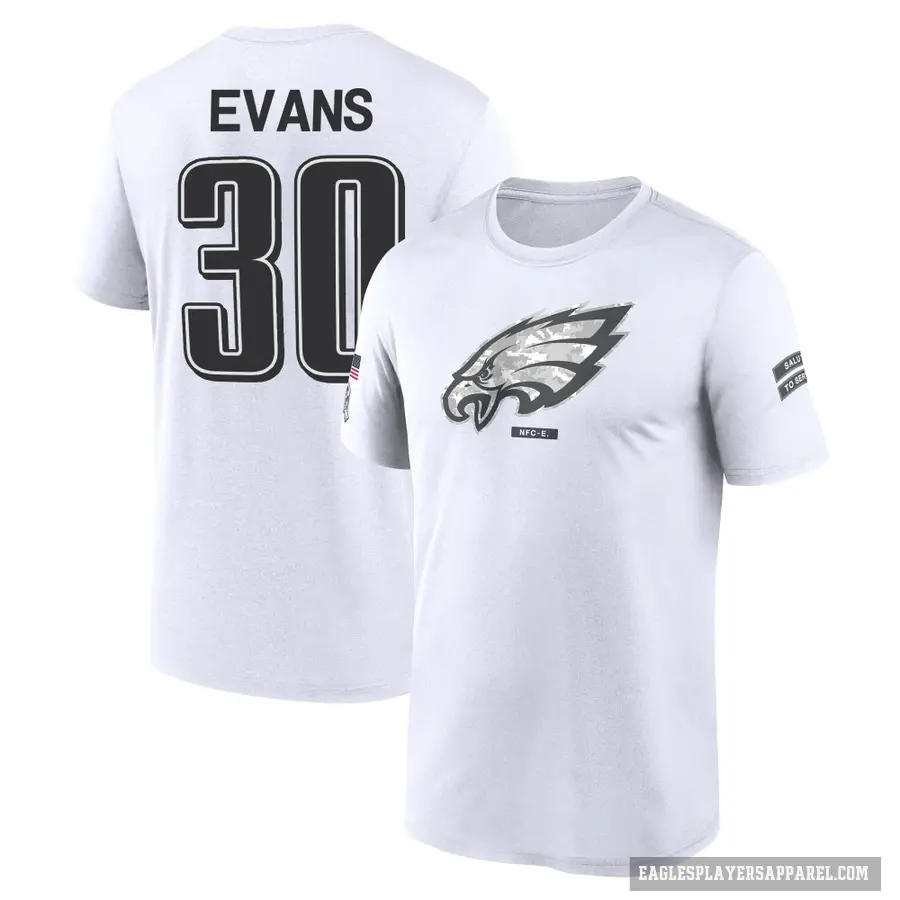 Youth ＃30 Justin Evans Philadelphia Eagles White 2024 Salute to Service Performance T-Shirt