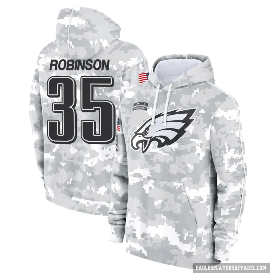 Youth ＃35 Keilan Robinson Philadelphia Eagles Arctic Camo 2024 Salute to Service Club Fleece Pullover Hoodie