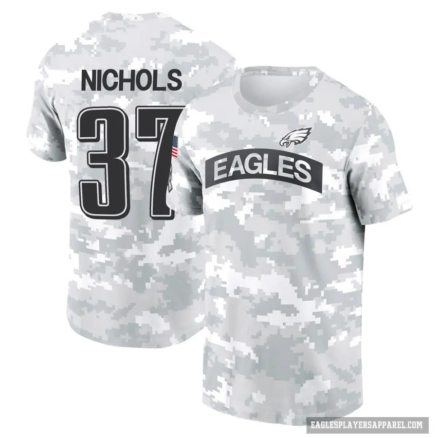 Youth ＃37 Lew Nichols Philadelphia Eagles Camo Arctic 2024 Salute to Service Performance T-Shirt