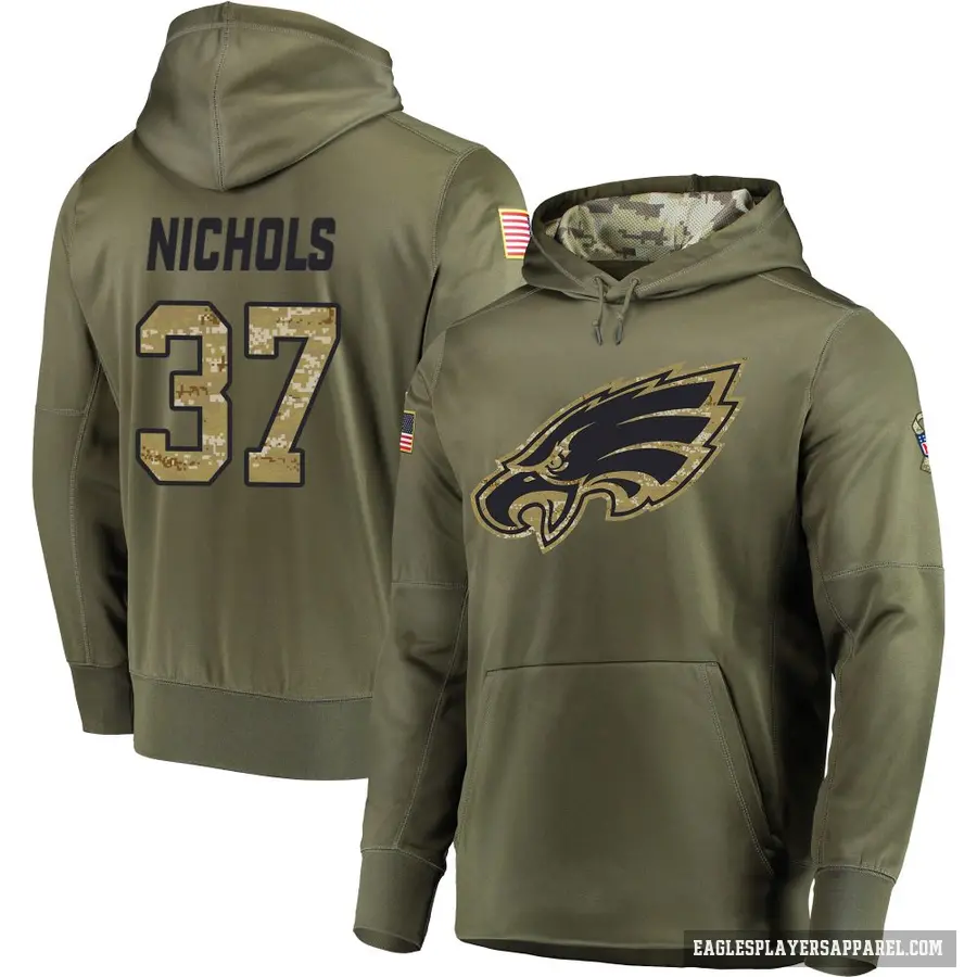 Youth ＃37 Lew Nichols Philadelphia Eagles Olive Salute to Service Pullover Hoodie