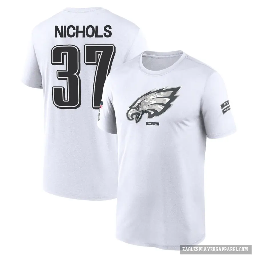 Youth ＃37 Lew Nichols Philadelphia Eagles White 2024 Salute to Service Performance T-Shirt