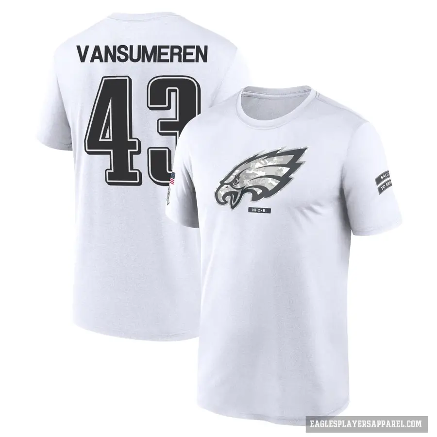 Youth ＃43 Ben VanSumeren Philadelphia Eagles White 2024 Salute to Service Performance T-Shirt