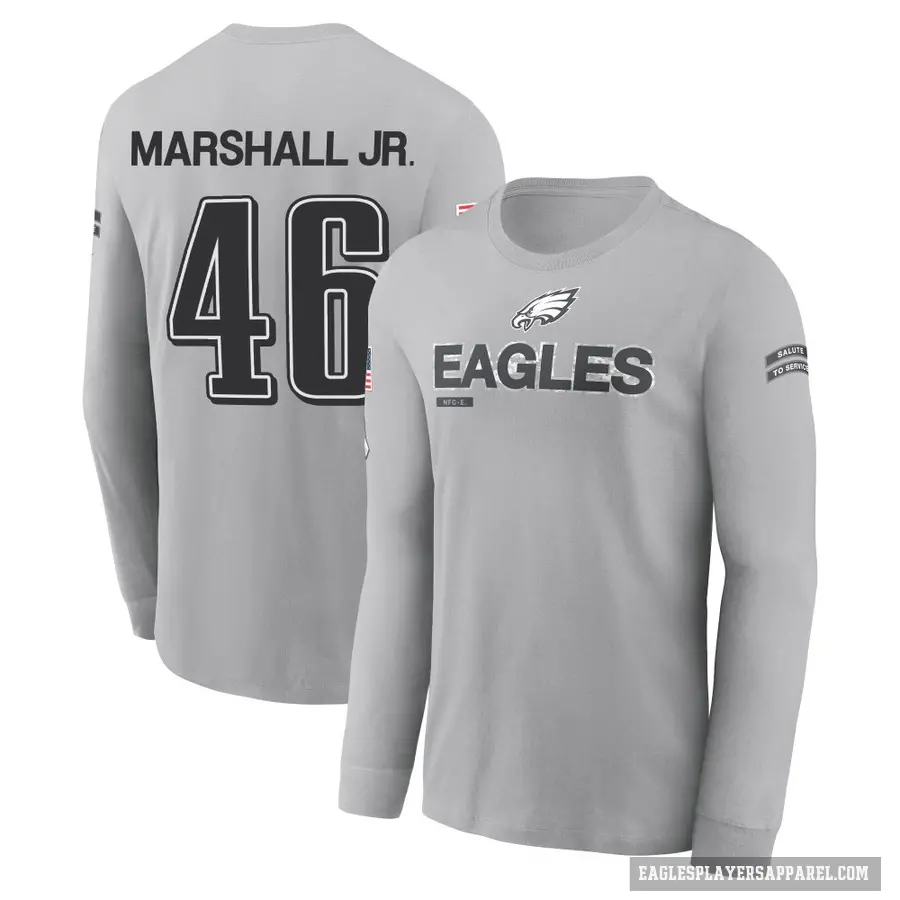 Youth ＃46 Terrace Marshall Jr. Philadelphia Eagles Gray 2024 Salute to Service Long Sleeve T-Shirt