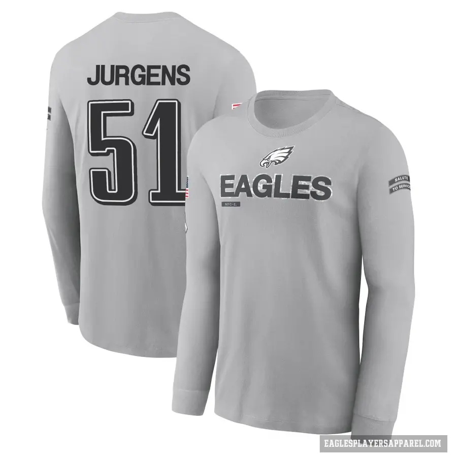 Youth ＃51 Cam Jurgens Philadelphia Eagles Gray 2024 Salute to Service Long Sleeve T-Shirt