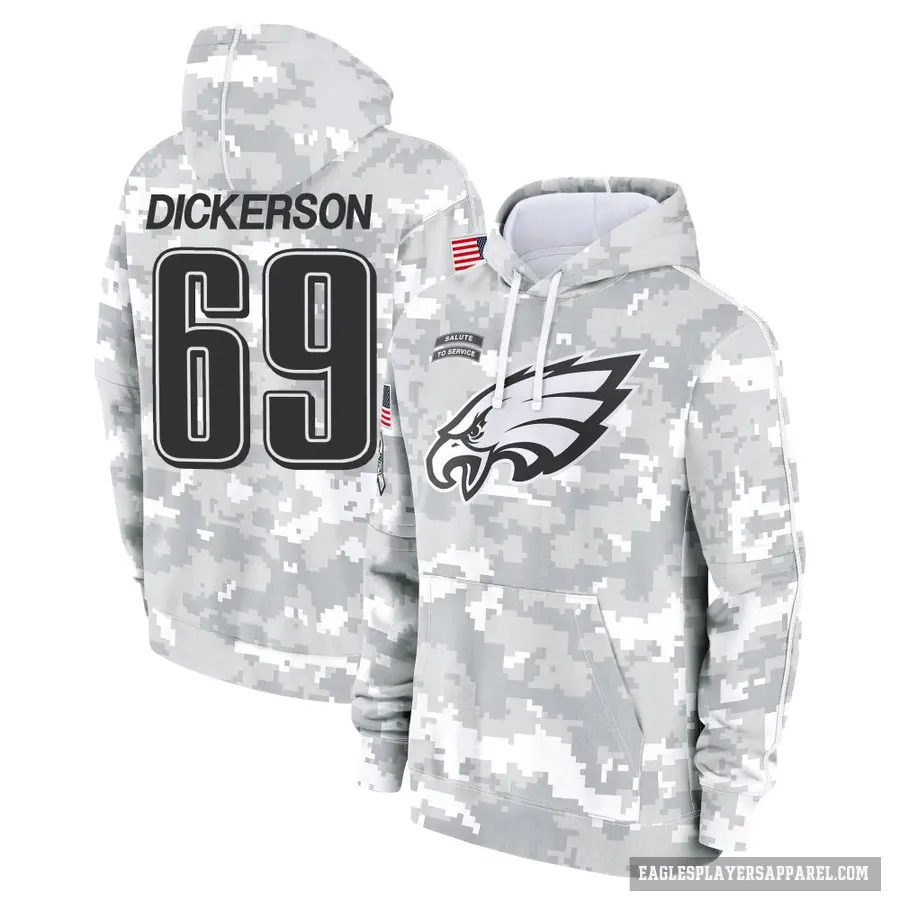 Youth ＃69 Landon Dickerson Philadelphia Eagles Arctic Camo 2024 Salute to Service Club Fleece Pullover Hoodie