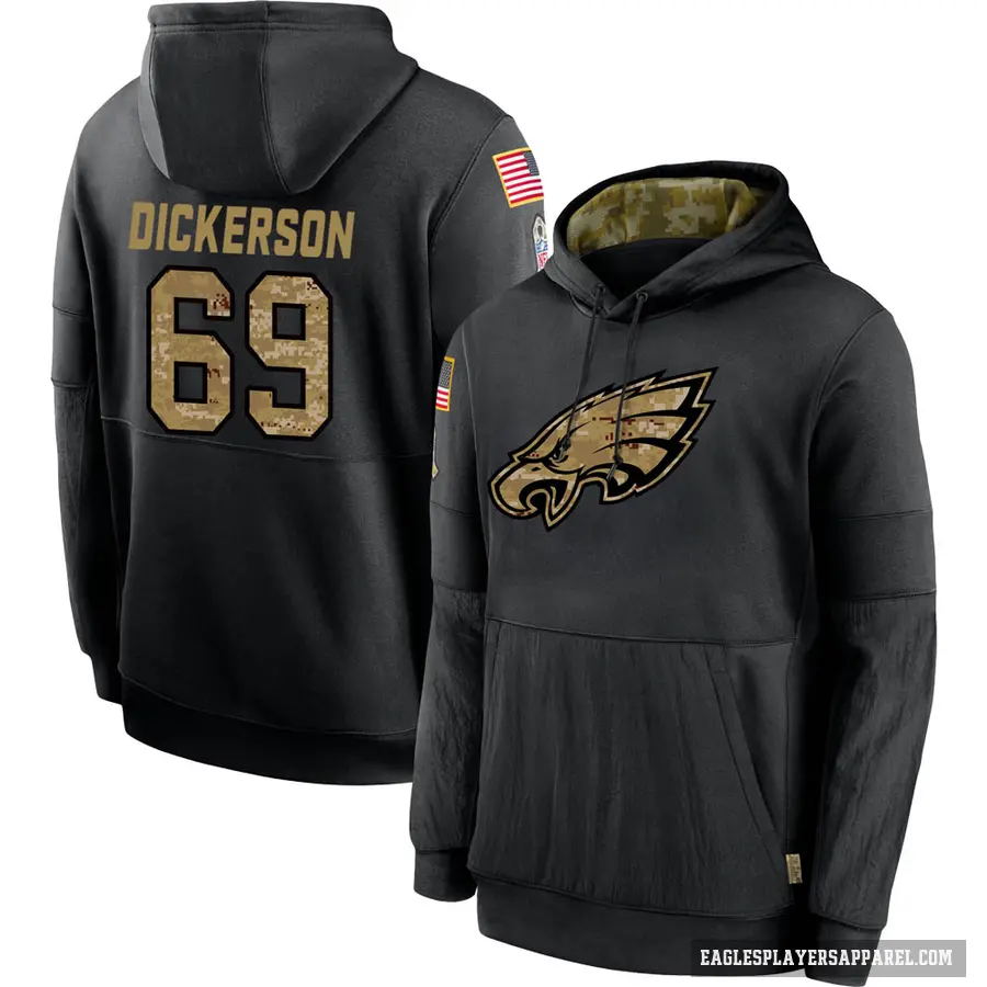 Youth ＃69 Landon Dickerson Philadelphia Eagles Black 2020 Salute to Service Sideline Performance Pullover Hoodie