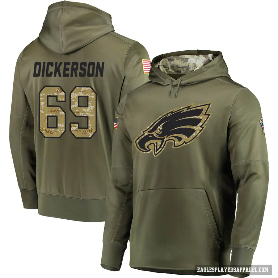 Youth ＃69 Landon Dickerson Philadelphia Eagles Olive Salute to Service Pullover Hoodie