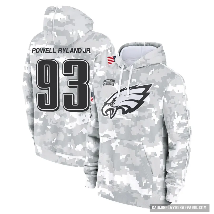 Youth ＃93 Antwaun Powell-Ryland Jr. Philadelphia Eagles Arctic Camo 2024 Salute to Service Club Fleece Pullover Hoodie