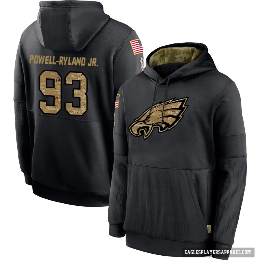 Youth ＃93 Antwaun Powell-Ryland Jr. Philadelphia Eagles Black 2020 Salute to Service Sideline Performance Pullover Hoodie