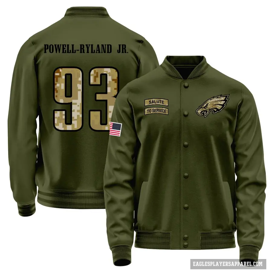 Youth ＃93 Antwaun Powell-Ryland Jr. Philadelphia Eagles Olive Salute to Service Sideline Performance Jacket