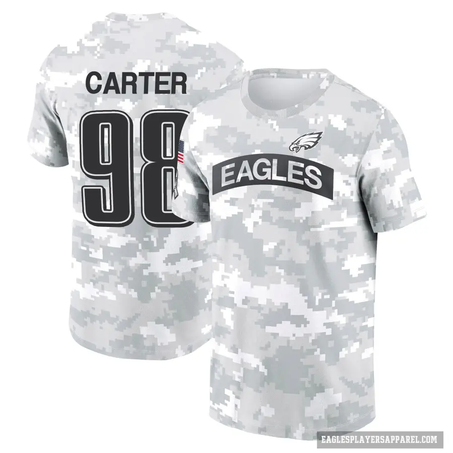 Youth ＃98 Jalen Carter Philadelphia Eagles Camo Arctic 2024 Salute to Service Performance T-Shirt